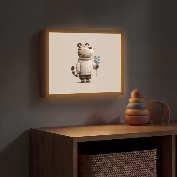 Tijger - Blauwe bloemen - Rustig Light Box met batterij (Wandlamp kind) middel -sfeer5_kind