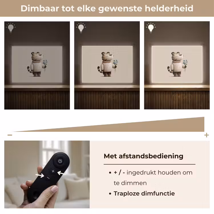 Tijger - Blauwe bloemen - Rustig Light Box met batterij (Wandlamp kind) middel -USP_dimbaarNL
