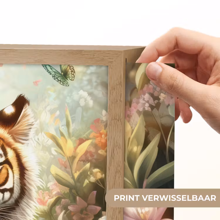 Tijger - Bloemen - Jungle - Dieren Light Box met batterij (Wandlamp kind) middel -USP_websiteprintNL