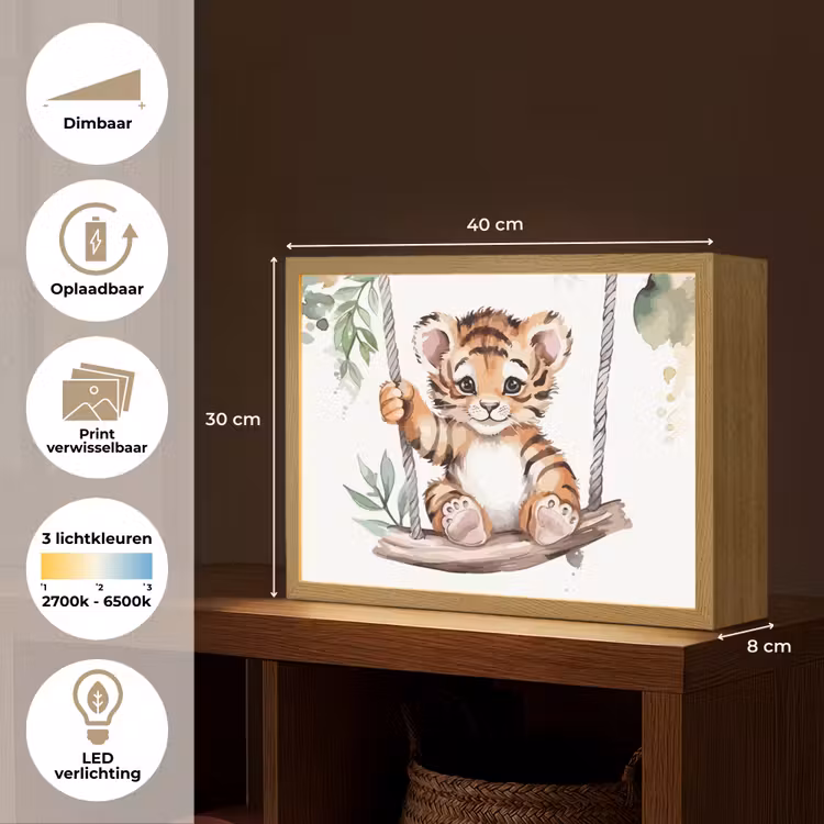 Tijger - Dier - Kinderen - Jungle Light Box met batterij (Wandlamp kind) middel -USP_websiteoverzichtNL