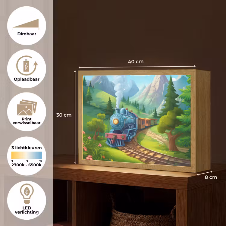 Trein - Bloemen - Kinderen - Natuur Light Box met batterij (Wandlamp kind) middel -USP_websiteoverzichtNL