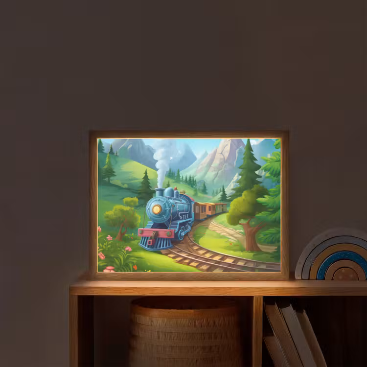 Trein - Bloemen - Kinderen - Natuur Light Box met batterij (Wandlamp kind) middel -sfeer1_kind