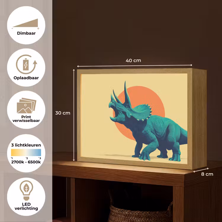 Triceratops - Cirkel - Oranje - Hoorns Light Box met batterij (Wandlamp kind) middel -USP_websiteoverzichtNL