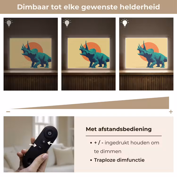 Triceratops - Cirkel - Oranje - Hoorns Light Box met batterij (Wandlamp kind) middel -USP_dimbaarNL