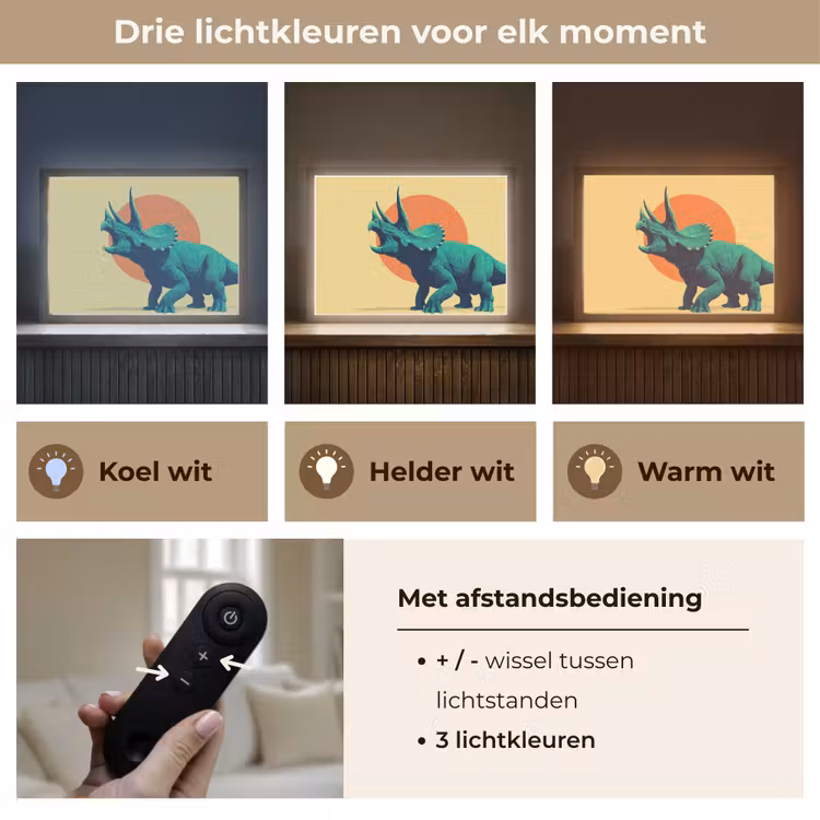 Triceratops - Cirkel - Oranje - Hoorns Light Box met batterij (Wandlamp kind) middel -USP_lichtkleurNL