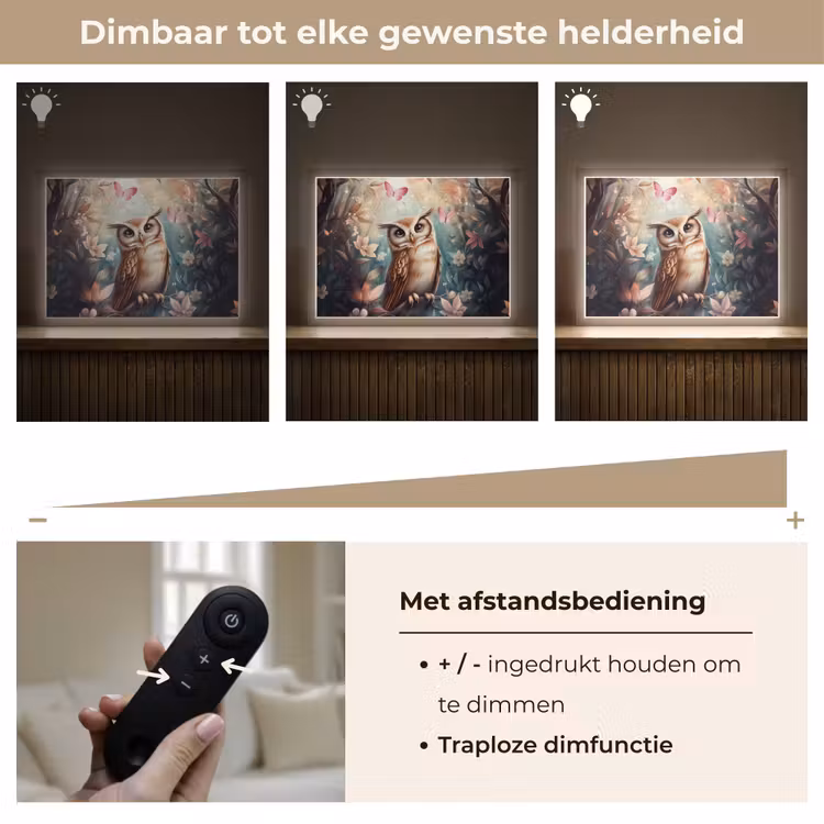 Uil - Bos - Bloemen - Vlinders Light Box met batterij (Wandlamp kind) middel -USP_dimbaarNL