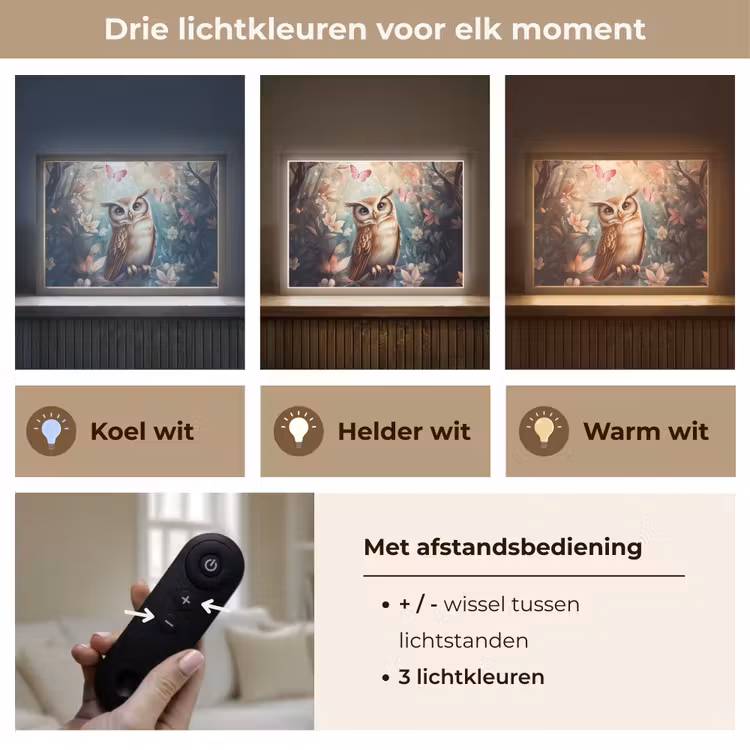 Uil - Bos - Bloemen - Vlinders Light Box met batterij (Wandlamp kind) middel -USP_lichtkleurNL