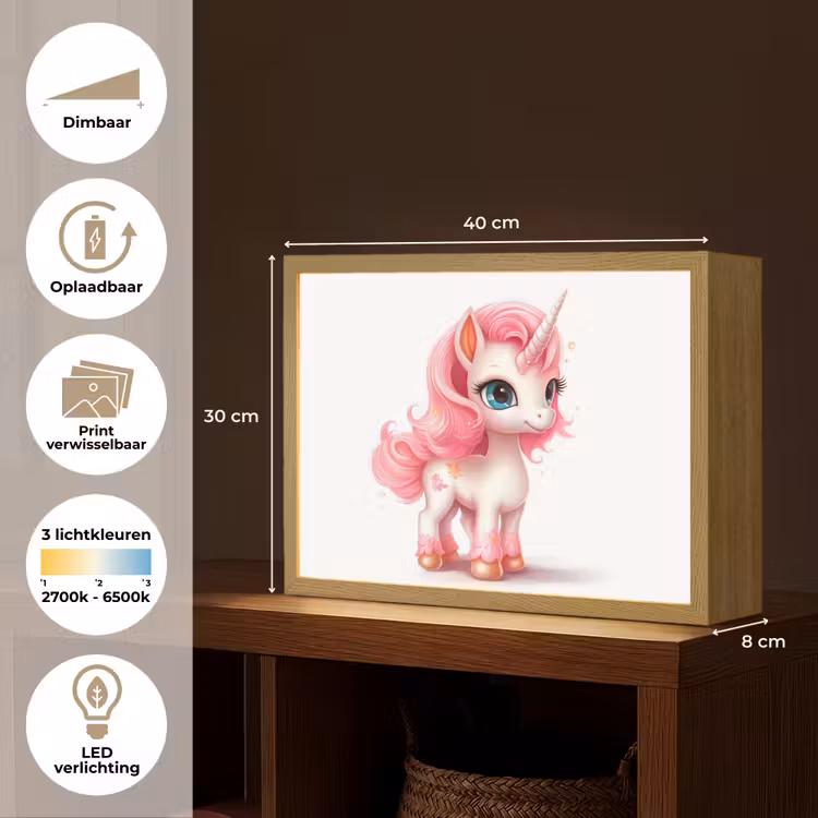 Unicorn - Meisjes - Kinderen - Eenhoorn - Roze Light Box met batterij (Wandlamp kind) middel -USP_websiteoverzichtNL