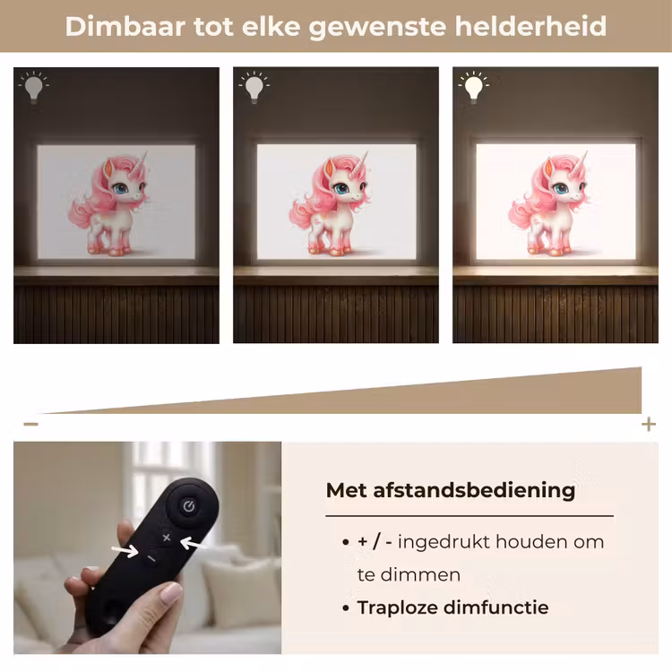 Unicorn - Meisjes - Kinderen - Eenhoorn - Roze Light Box met batterij (Wandlamp kind) middel -USP_dimbaarNL