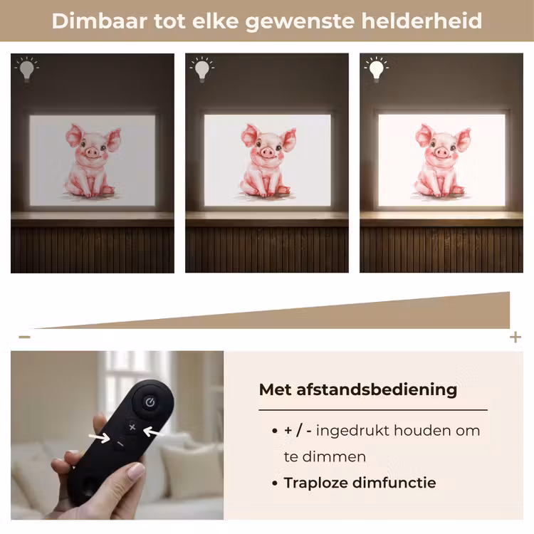 Varken - Roze - Baby dier - Boerderij dieren Light Box met batterij (Wandlamp kind) middel -USP_dimbaarNL