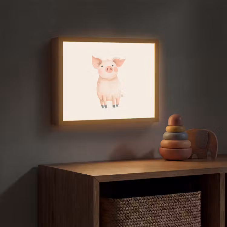 Varken - Roze - Dier - Pastel kleuren Light Box met batterij (Wandlamp kind) middel -sfeer5_kind