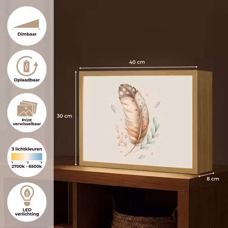 Veer - Bohemian - Boho - Pastel kleuren Light Box met batterij (Wandlamp kind) middel -USP_websiteoverzichtNL