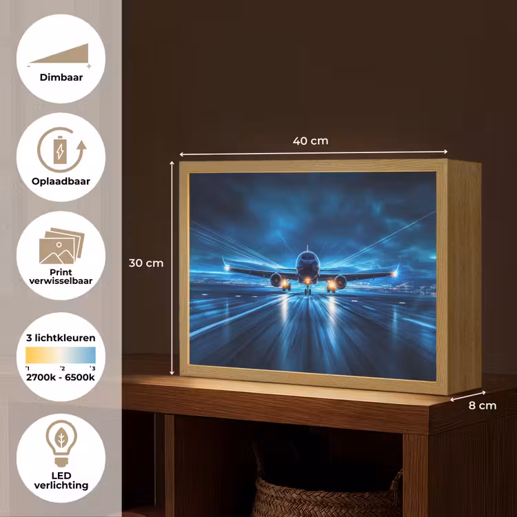 Vliegtuig - Blauw - Futuristisch Light Box met batterij (Wandlamp kind) middel -USP_websiteoverzichtNL