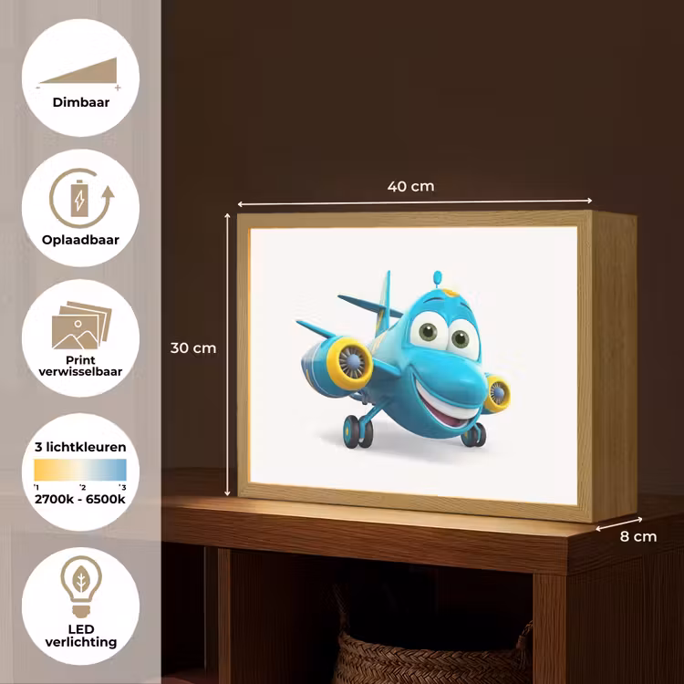 Vliegtuig - Blauw - Kinderen - Jongens Light Box met batterij (Wandlamp kind) middel -USP_websiteoverzichtNL