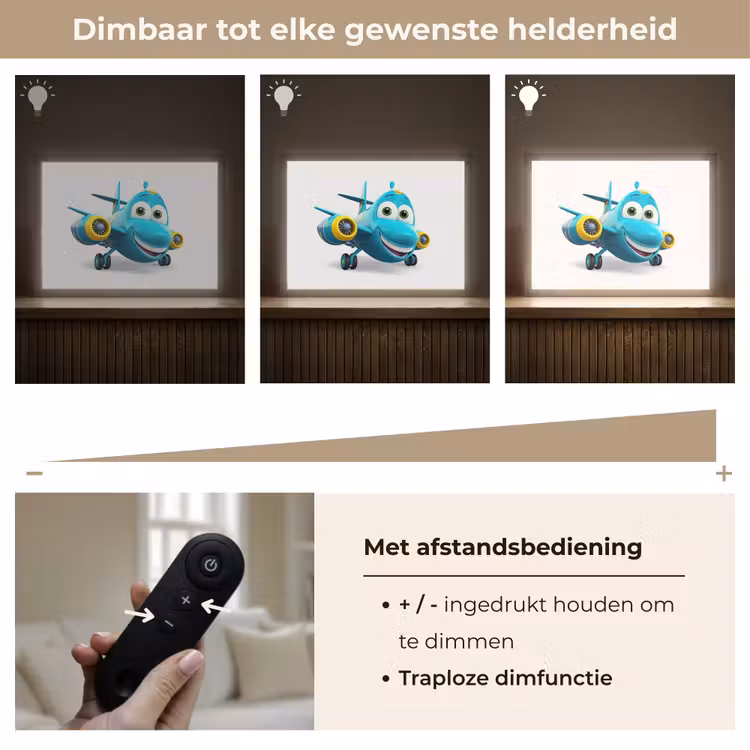 Vliegtuig - Blauw - Kinderen - Jongens Light Box met batterij (Wandlamp kind) middel -USP_dimbaarNL