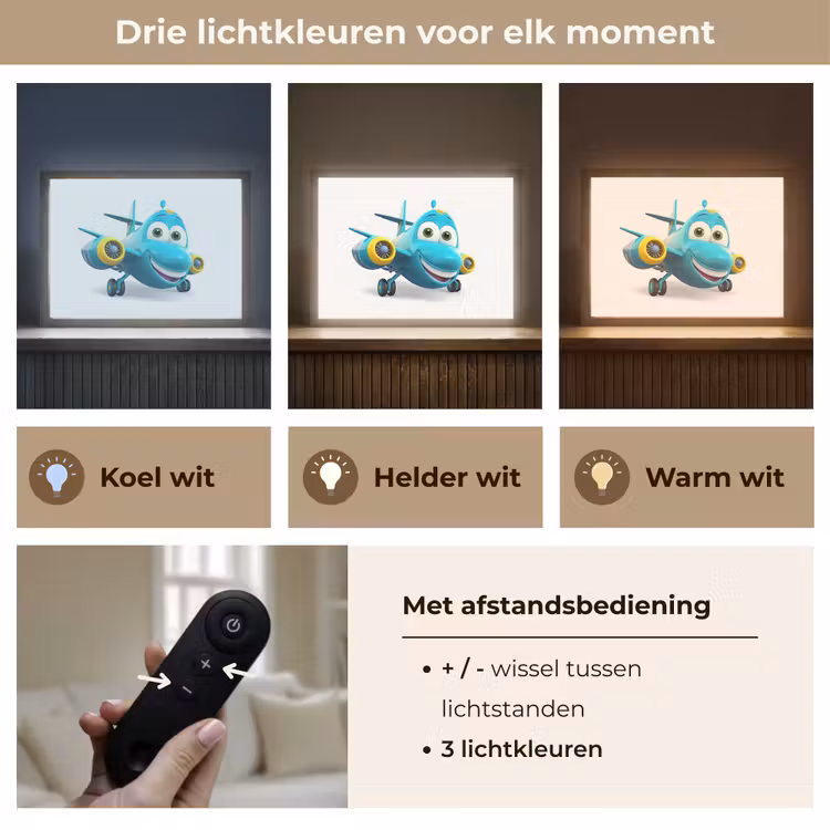 Vliegtuig - Blauw - Kinderen - Jongens Light Box met batterij (Wandlamp kind) middel -USP_lichtkleurNL