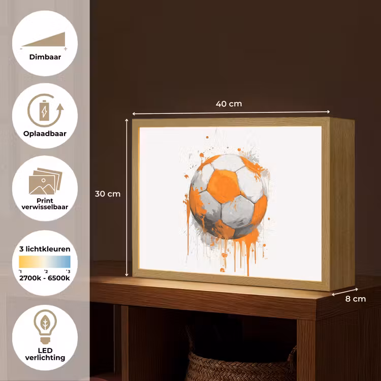 Voetbal - Abstract - Oranje - Verfspatten Light Box met batterij (Wandlamp kind) middel -USP_websiteoverzichtNL