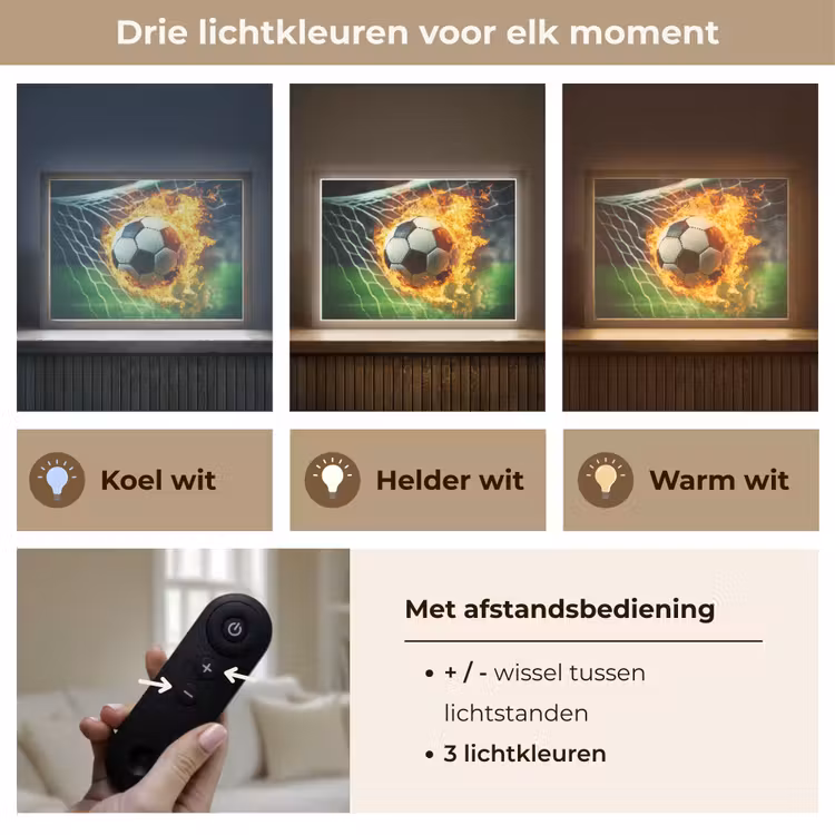 Voetbal - Goal - Doelnet - Vuur Light Box met batterij (Wandlamp kind) middel -USP_lichtkleurNL