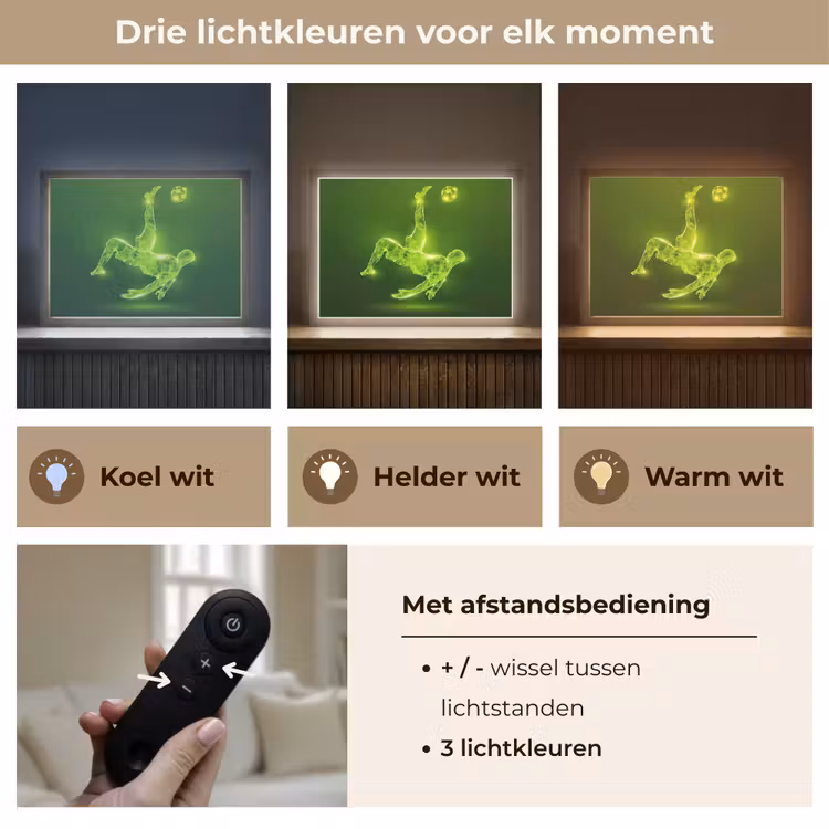 Voetbal - Groen - Omhaal Light Box met batterij (Wandlamp kind) middel -USP_lichtkleurNL