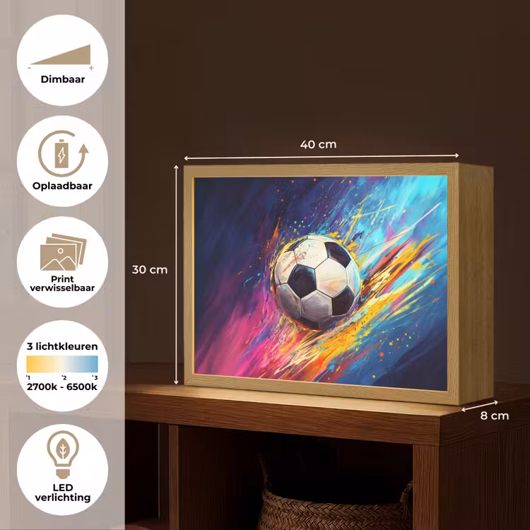 Voetbal - Kleurrijk - Abstract - Penseelstreken Light Box met batterij (Wandlamp kind) middel -USP_websiteoverzichtNL