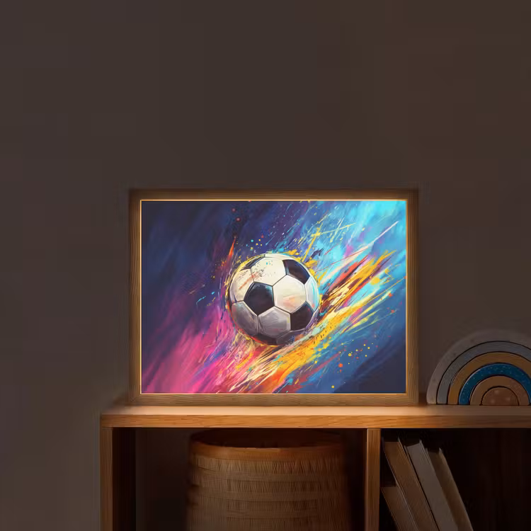 Voetbal - Kleurrijk - Abstract - Penseelstreken Light Box met batterij (Wandlamp kind) middel -sfeer1_kind