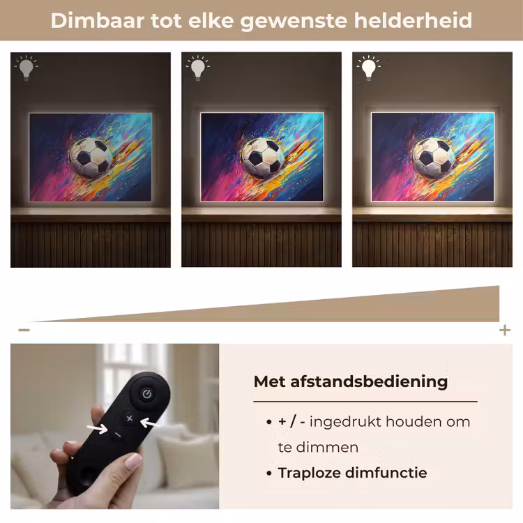 Voetbal - Kleurrijk - Abstract - Penseelstreken Light Box met batterij (Wandlamp kind) middel -USP_dimbaarNL