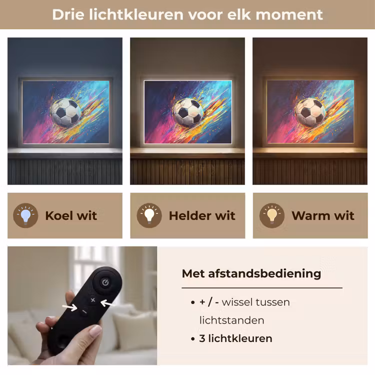 Voetbal - Kleurrijk - Abstract - Penseelstreken Light Box met batterij (Wandlamp kind) middel -USP_lichtkleurNL