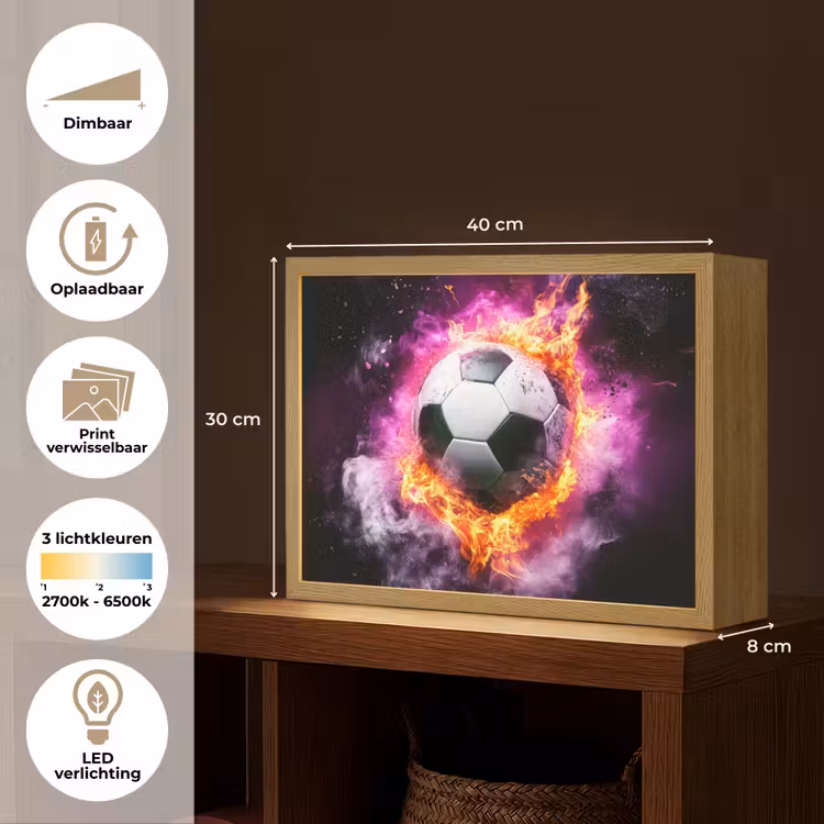 Voetbal - Roze - Vuur Light Box met batterij (Wandlamp kind) middel -USP_websiteoverzichtNL