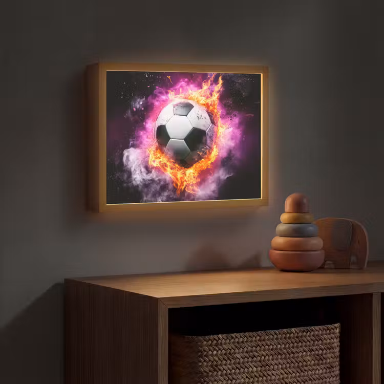 Voetbal - Roze - Vuur Light Box met batterij (Wandlamp kind) middel -sfeer5_kind