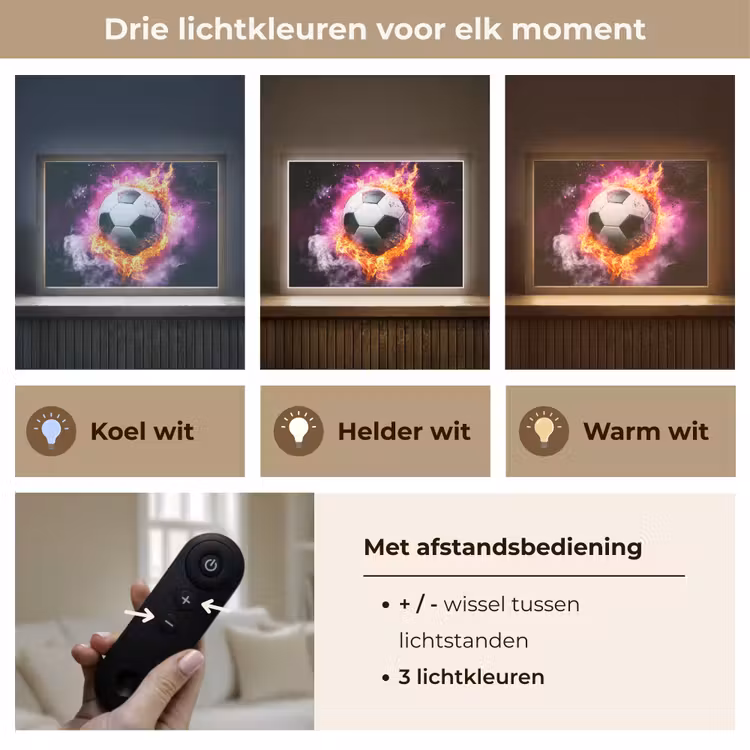 Voetbal - Roze - Vuur Light Box met batterij (Wandlamp kind) middel -USP_lichtkleurNL