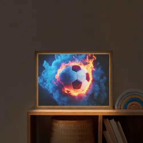 Voetbal - Vuur - IJs - Blauw Light Box met batterij (Wandlamp kind) middel -sfeer1_kind