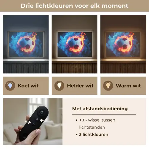 Voetbal - Vuur - IJs - Blauw Light Box met batterij (Wandlamp kind) middel -USP_lichtkleurNL