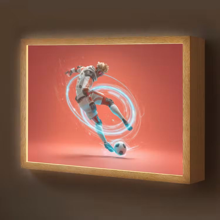 Voetballer - Bal - Lichtcirkel - Rood Light Box met batterij (Wandlamp kind) middel -z3d_website