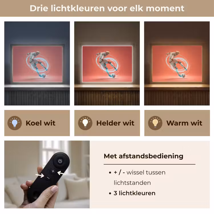 Voetballer - Bal - Lichtcirkel - Rood Light Box met batterij (Wandlamp kind) middel -USP_lichtkleurNL