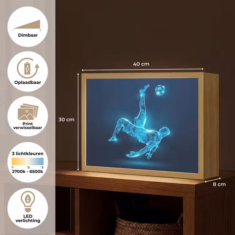 Voetballer - Blauw - Neon Light Box met batterij (Wandlamp kind) middel -USP_websiteoverzichtNL
