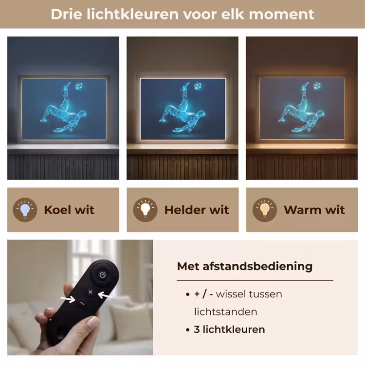 Voetballer - Blauw - Neon Light Box met batterij (Wandlamp kind) middel -USP_lichtkleurNL