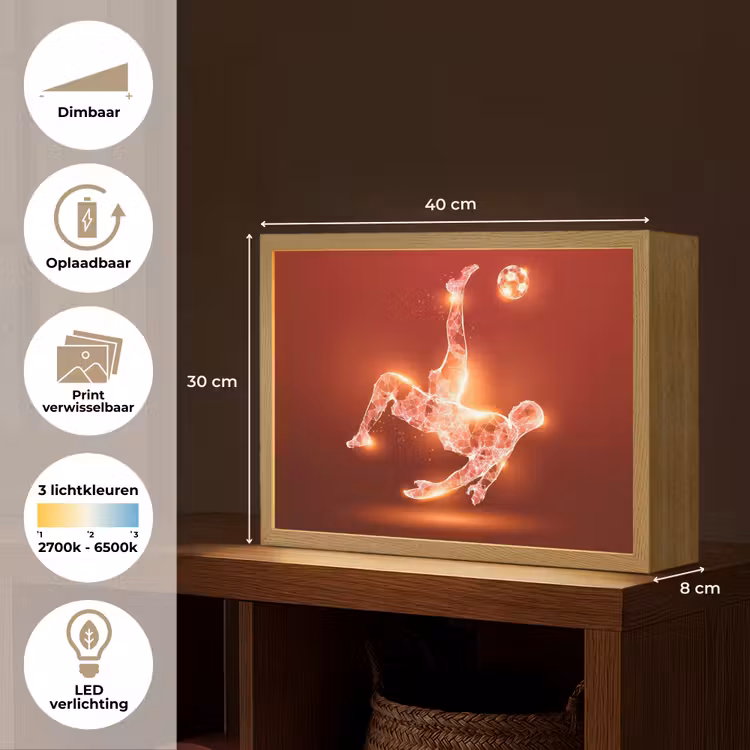 Voetballer - Omhaal - Rood - Neon Light Box met batterij (Wandlamp kind) middel -USP_websiteoverzichtNL