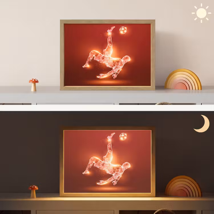 Voetballer - Omhaal - Rood - Neon Light Box met batterij (Wandlamp kind) middel -sfeer3_kind
