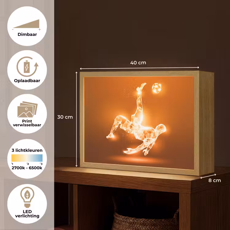 Voetballer - Oranje - Voetbal - Omhaal Light Box met batterij (Wandlamp kind) middel -USP_websiteoverzichtNL
