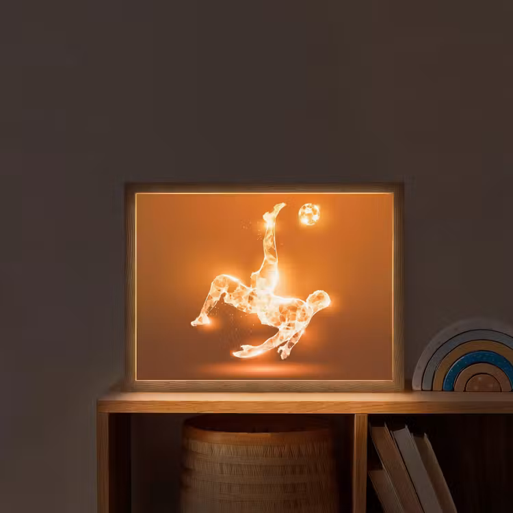 Voetballer - Oranje - Voetbal - Omhaal Light Box met batterij (Wandlamp kind) middel -sfeer1_kind