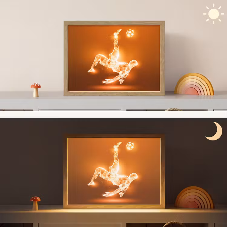 Voetballer - Oranje - Voetbal - Omhaal Light Box met batterij (Wandlamp kind) middel -sfeer3_kind