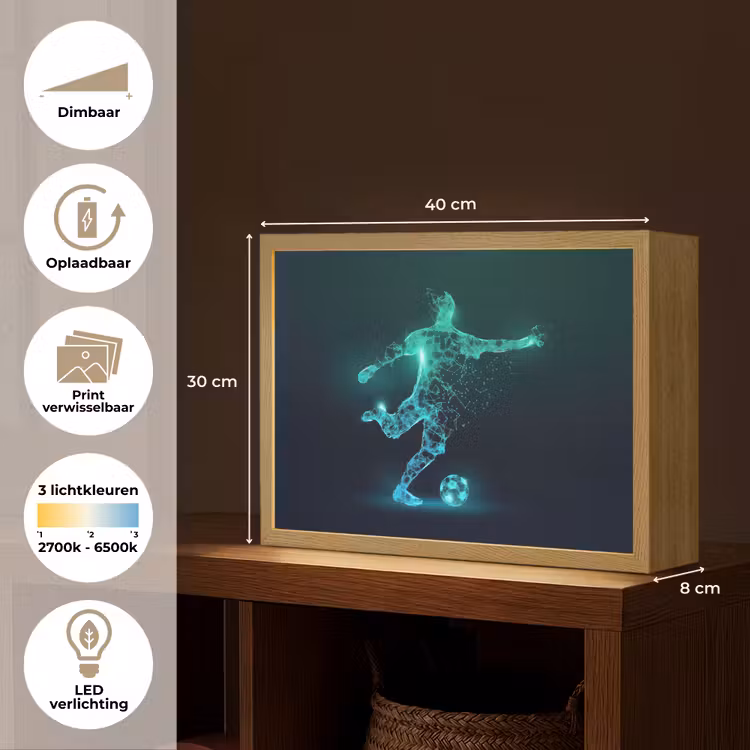 Voetballer - Trap - Blauw - Digitaal Light Box met batterij (Wandlamp kind) middel -USP_websiteoverzichtNL