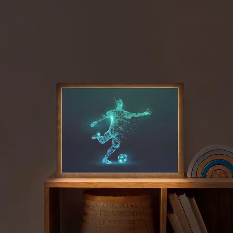 Voetballer - Trap - Blauw - Digitaal Light Box met batterij (Wandlamp kind) middel -sfeer1_kind
