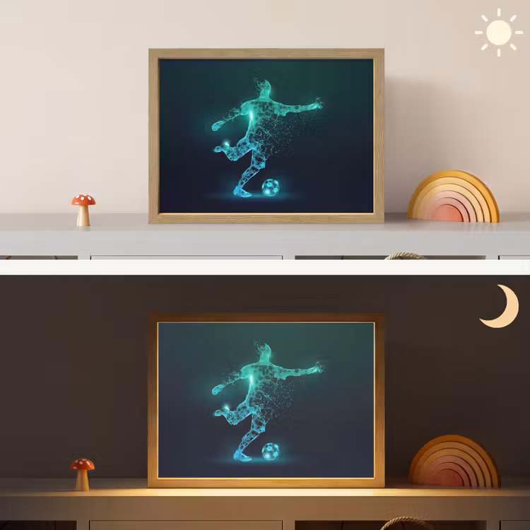 Voetballer - Trap - Blauw - Digitaal Light Box met batterij (Wandlamp kind) middel -sfeer3_kind