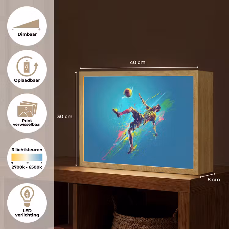 Voetballer - Verfspatten - Kleurrijk - Bal Light Box met batterij (Wandlamp kind) middel -USP_websiteoverzichtNL