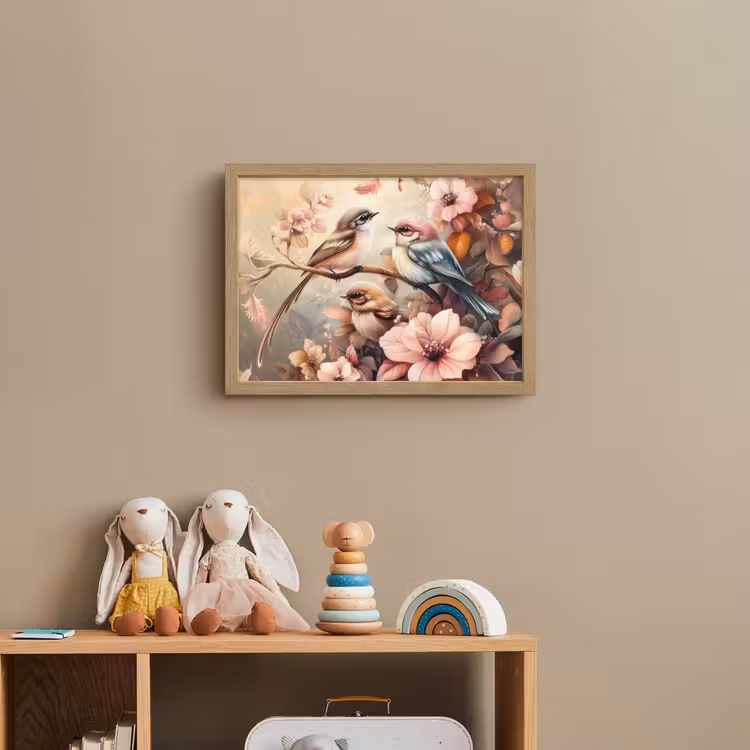 Vogels - Bloemen - Roze - Pastel Light Box met batterij (Wandlamp kind) middel -sfeer2_kind
