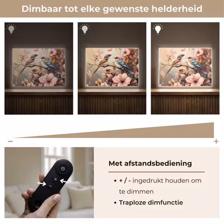 Vogels - Bloemen - Roze - Pastel Light Box met batterij (Wandlamp kind) middel -USP_dimbaarNL