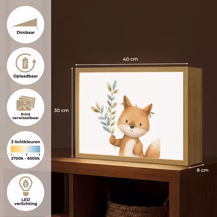 Vos - Dier - Bosdieren Light Box met batterij (Wandlamp kind) middel -USP_websiteoverzichtNL