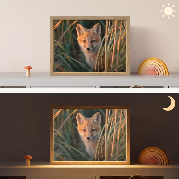 Vos - Oranje - Gras Light Box met batterij (Wandlamp kind) middel -sfeer3_kind