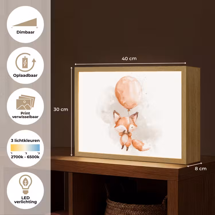 Vos - Pastel kleuren - Dier Light Box met batterij (Wandlamp kind) middel -USP_websiteoverzichtNL